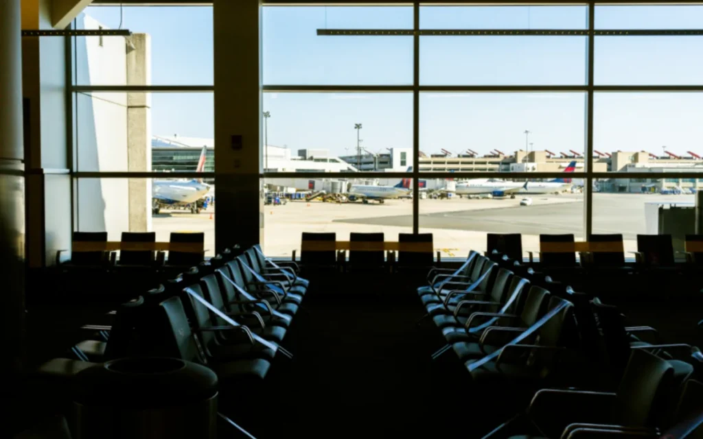Rows of empty seats in a waiting area